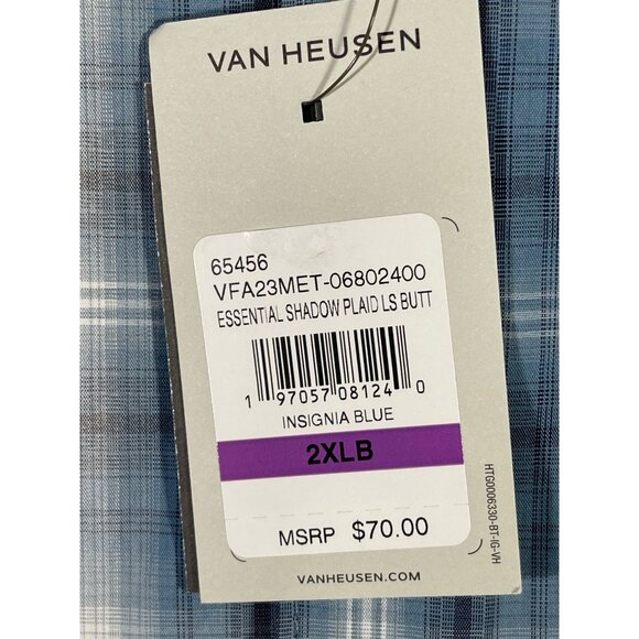 Van Heusen Mens Essential Shadow Plaid Long Sleeve Button-Down Shirt Blue - Picture 9 of 14